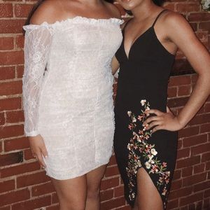 Black Floral Detailed Slit Dress